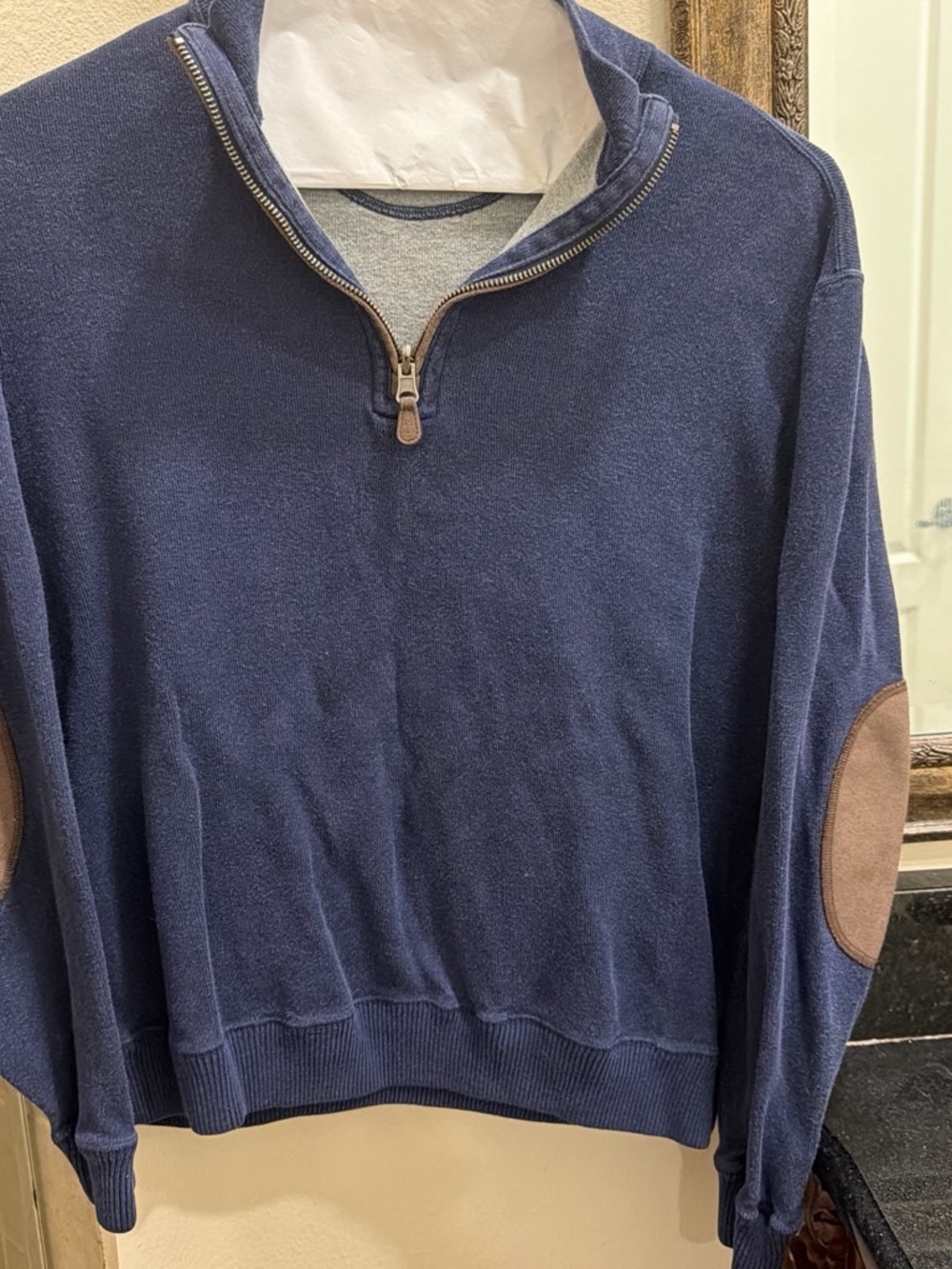 Daniel Cremieux Navy Quarter-Zip Sweater with Brown Elbow Patches
